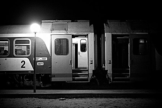 突尼斯,北非,列车,车站,夜晚