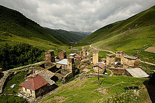 老,毁坏,塔,山谷,乡村,乔治亚