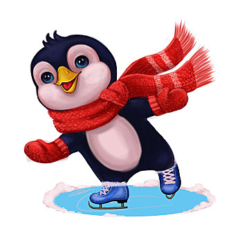 问候,企鹅,滑冰,圣诞快乐,新年快乐