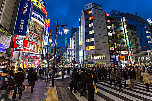 人,人行横道,光亮,购物街,办公室,钟点,东京,关东地区,日本