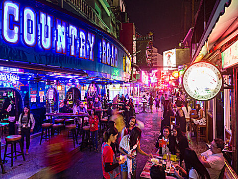 乡间小路,音乐,酒吧,街景,红灯,地区,许多,曼谷,泰国,亚洲
