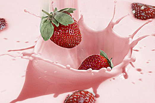 草莓,落下,草莓牛奶,全画幅