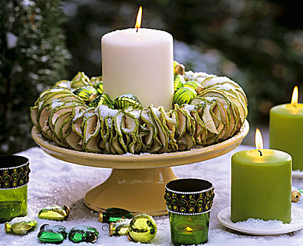 苹果,蜡烛,绿色,树装饰品
