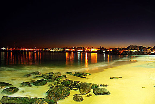 夜景,葡萄牙,海滩