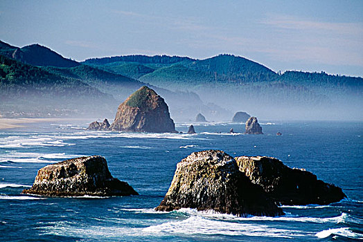 黑斯塔科岩,针,海洋,堆积,坎农海滩,俄勒冈,美国