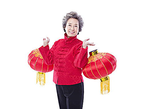 穿红衣服过春节的老奶奶