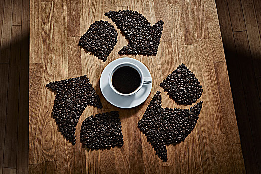 咖啡豆,循环标志,咖啡杯