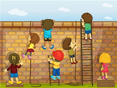 儿童,攀登,墙壁
