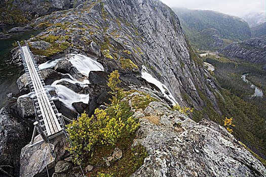 斯堪的纳维亚,挪威,国家公园,瀑布,桥