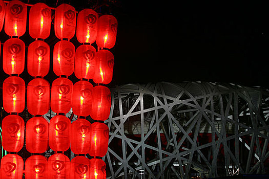 奥运场馆－鸟巢夜景和红灯笼