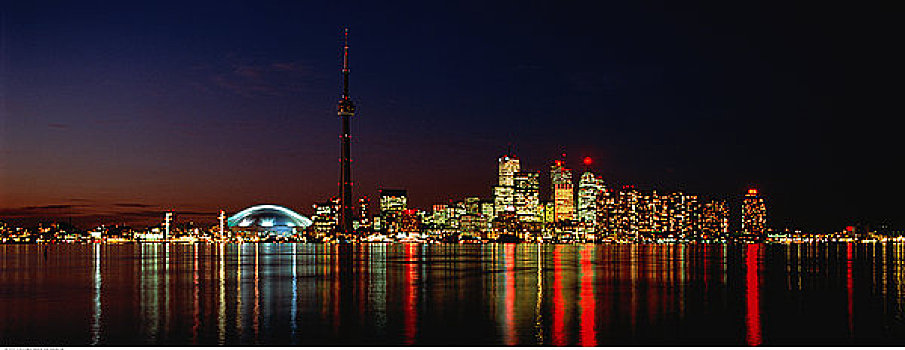城市天际线,夜晚,多伦多,安大略省,加拿大