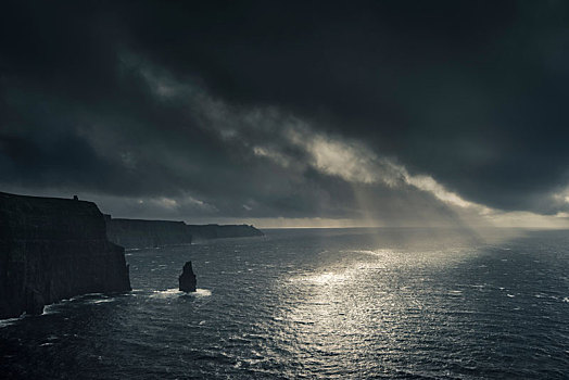 莫赫悬崖,日落,飓风,接近,杜林,爱尔兰