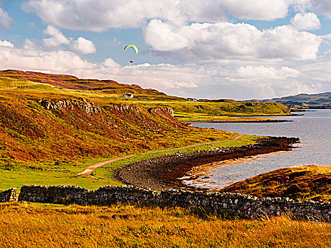 滑伞运动,高地,珊瑚,海滩,斯凯岛,苏格兰,英国,欧洲