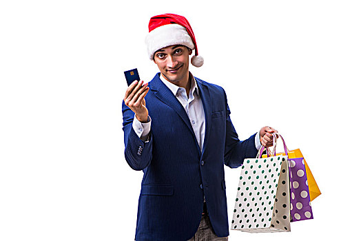 男青年,包,圣诞购物,白色背景,背景