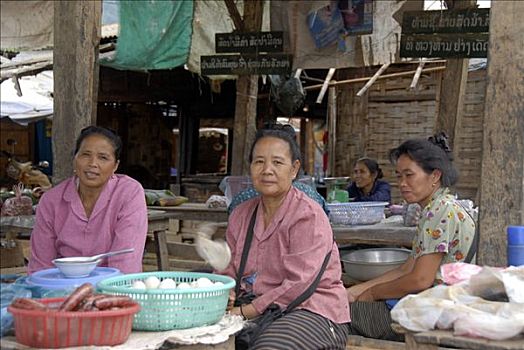 市场,女人,等待,顾客,省,老挝,东南亚