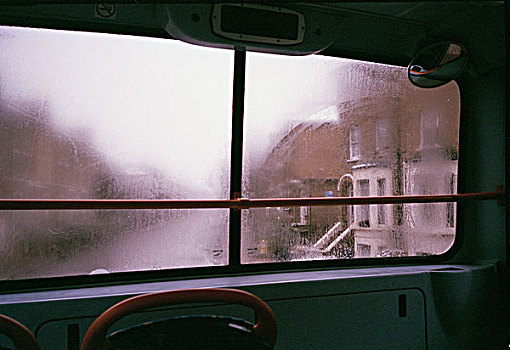 风景,上面,平台,雨,浸湿,双层巴士,巴士,窗户,室外,房子,伦敦,英国