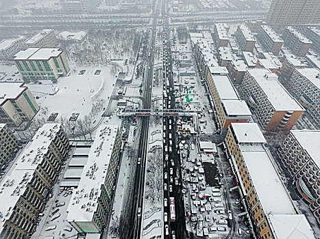 雪后衡水街景航拍