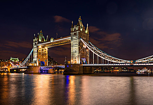 光亮,塔桥,夜晚,倒影,南华克,伦敦,英格兰,英国,欧洲
