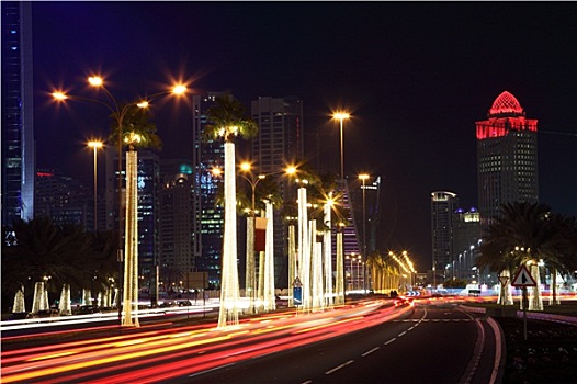 街道,多哈,夜晚,卡塔尔,中东