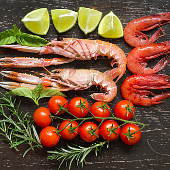 生食,海螯虾,虾,蔬菜