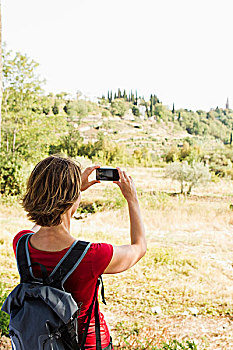 女人,照相,自然,拍照手机