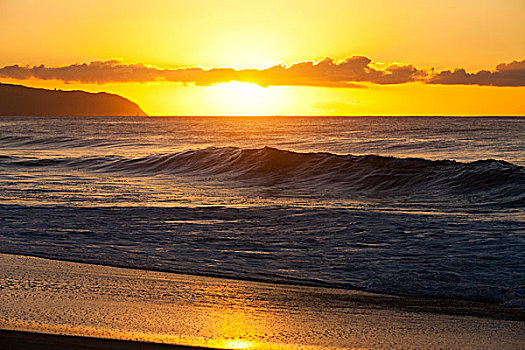 日落,波浪,北岸,夏威夷
