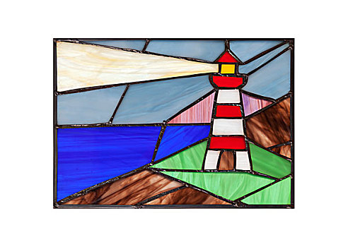 手制,彩色玻璃,构图,抽象,海边风景,灯塔