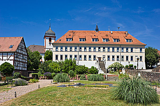城堡,宫殿,乡村,教堂,奥登瓦尔德,地区,巴登符腾堡,德国,欧洲