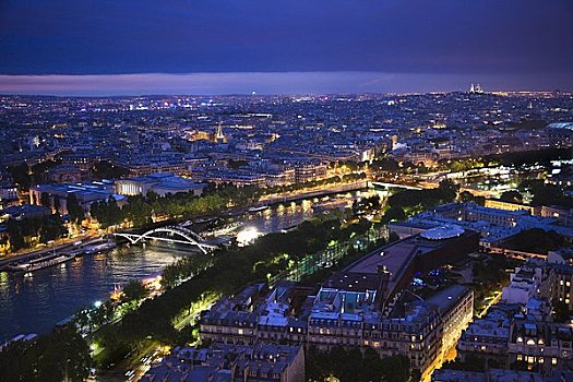 塞纳河,夜晚,巴黎,法国