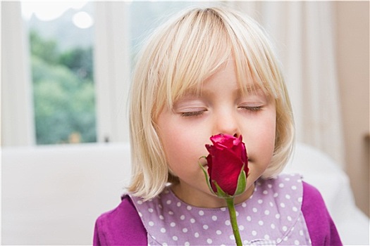 可爱,小女孩,拿着,红玫瑰