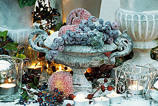 冬季装饰,水果,石头,花瓶