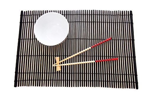 筷子,盘子,竹垫