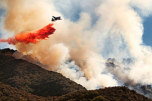 直升飞机,落下,火,空气,森林火灾