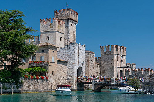 船,加尔达湖,中世纪,城堡,城镇,西尔米奥奈,意大利