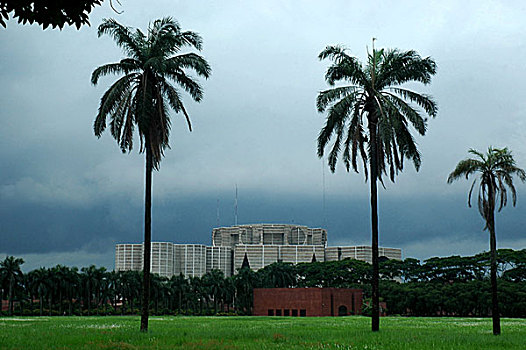 议会,孟加拉,多云天气,华美,建筑,一个,现代建筑,设计,80多岁
