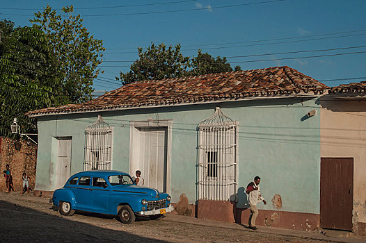 老爷车,户外,房子,特立尼达,圣斯皮里图斯,省,古巴,中美洲