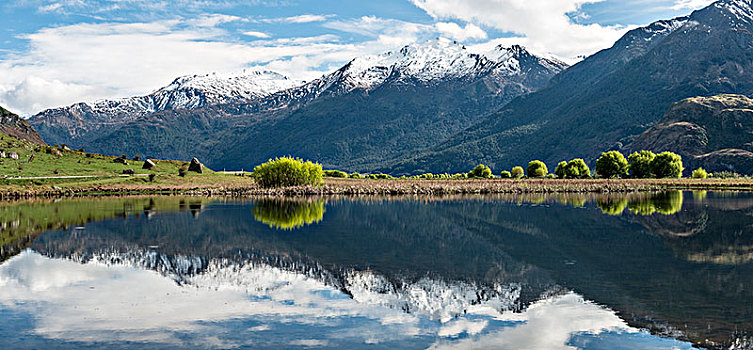 山脉,反射,湖,山谷,艾斯派林山国家公园,奥塔哥,南部地区,新西兰,大洋洲