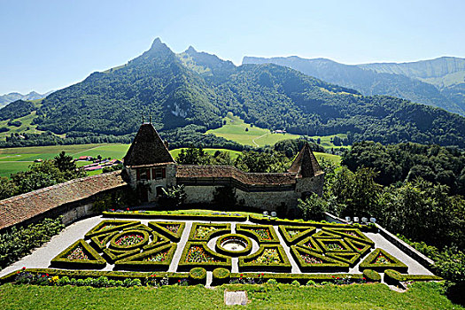 花园,城堡,弗里堡,瑞士,欧洲