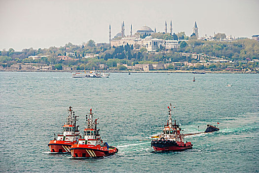 天然气,博斯普鲁斯海峡,圣索菲亚教堂,俯视,伊斯坦布尔,土耳其