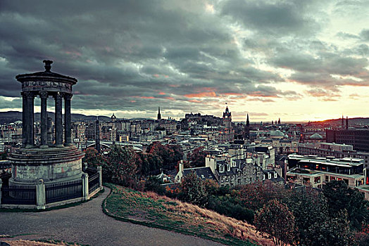 爱丁堡,城市天际线,山,英国