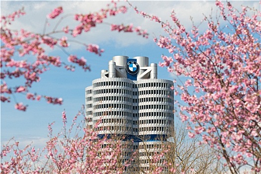 塔型建筑物,宝马,头部,办公室,框架,粉色,春季开花,枝条