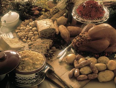 传统,火鸡,餐饭,土豆泥