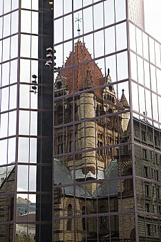 反射,圣三一教堂,玻璃,约翰-汉考克大厦,波士顿,马萨诸塞,美国