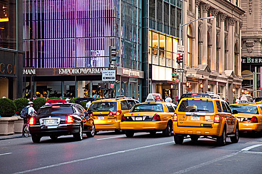 出租车,等待,交通信号,第5大道,曼哈顿,纽约,美国