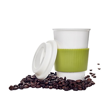 咖啡杯,咖啡豆,白色背景,背景