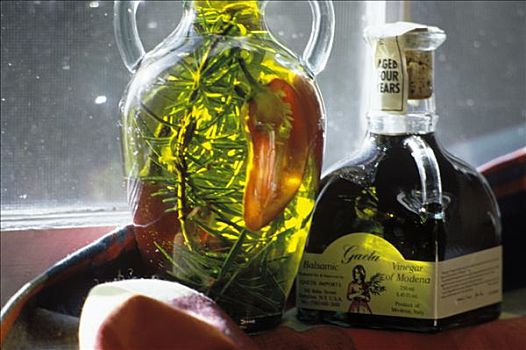 瓶子,橄榄油,新鲜,百里香,胡椒,醋