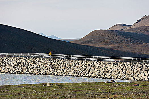 一个,坝,水力发电厂,东方,高地,冰岛,欧洲