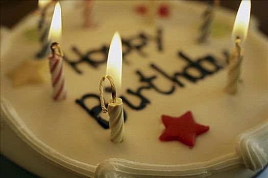 特写,蜡烛,点燃,生日蛋糕