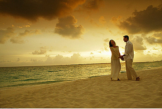 伴侣,握手,海滩,天堂岛,巴哈马