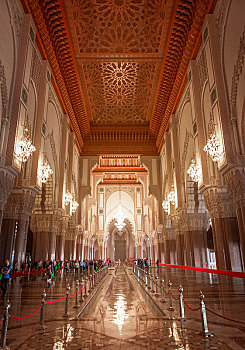 内景,祈祷,大厅,哈桑二世清真寺,大,哈桑二世,摩尔风格,建筑,卡萨布兰卡,摩洛哥,非洲
